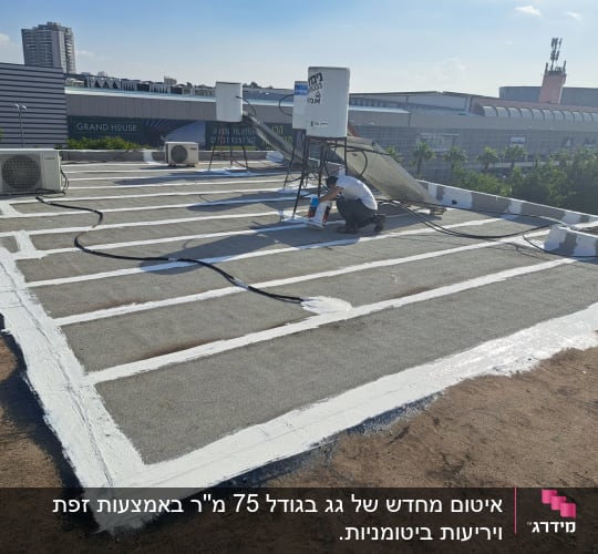 אדם מורח חומר איטום על גג עם מברשת